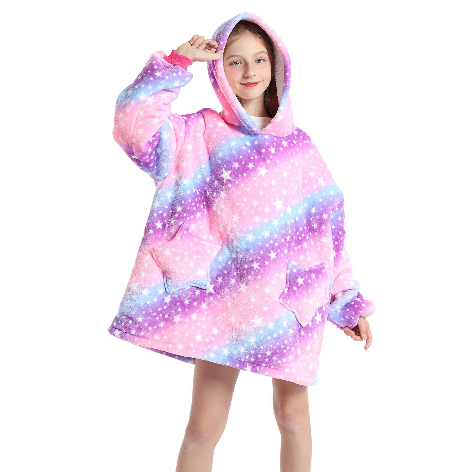 JOREAY Kids Oversized Blanket Hoodie, Sherpa Wearable Blanket Fluffy Giant Comfortable Hooded Sweatshirt for Children Teen