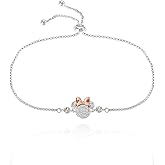 Disney Minnie Mouse Bracelet with Glitter Pendant and Crystals, Silver Flash-Plated Bracelet for Women Official License