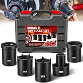 Spindle Nut Socket Tool Kit, 5Pcs Axle Hub Lock Nut Socket Set 1/2&rdquo; Drive for Ford Dana 44/50/60, F250, F350, Chevy, GM, w/Storage Case, 648636 Lug Out Spindle Sockets Remover Installer Set