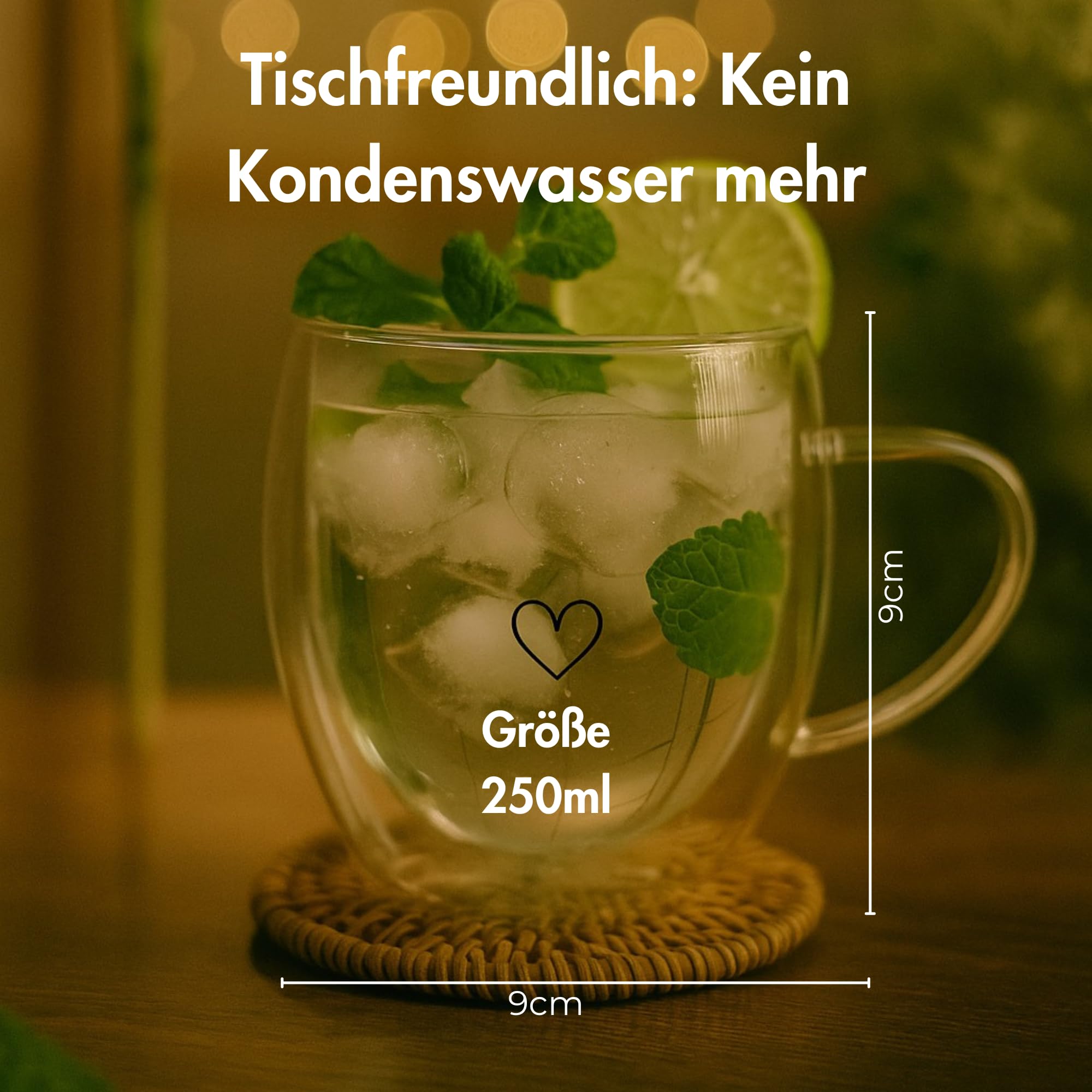 Superior Interior Cappuccino Tassen Glas Doppelwandig 4er Set 250ml – Cappuccino Gläser mit Henkel – Herz Design 3