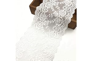 Feelmate 6in*5Yard Soft & Stretch White Lace Fabric Roll Runner for Wedding Clothes or DIY Craft Decoration