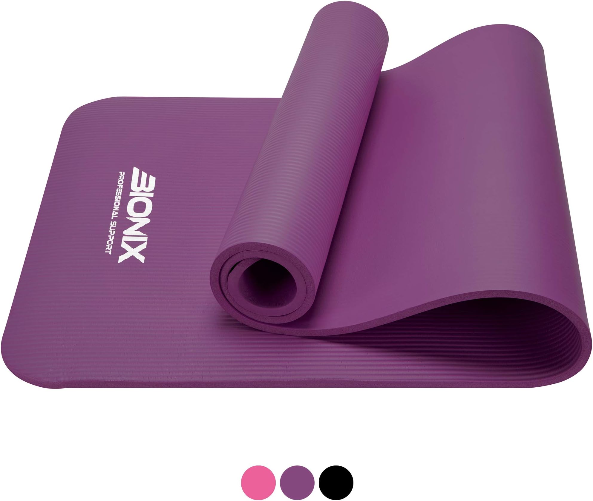 Bionix Yoga Mat | Thick Exercise Foam NBR Roll with Non Slip Large Surface & Carry Straps | Perfect for Pilates Gymnastics Fitness Workout Home Gym Training Equipment | Best For Men Women (Purple)