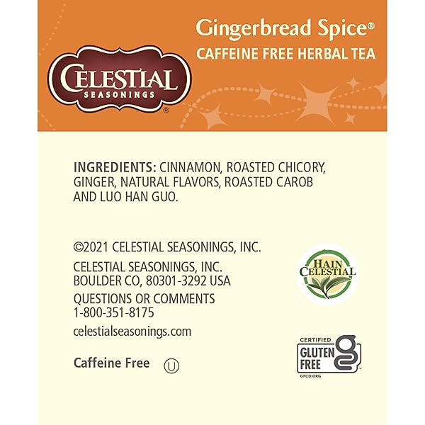 CELESTIAL SEASONINGS HERBAL TEA, GINGERBREAD SPICE, 18 TEA BAGS (PACK OF 6)