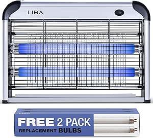 LiBa Electric Bug Zapper, Indoor Insect Killer - (2) Extra Replacement Bulbs - Fly, Mosquito Killer and Repellent - Lightweight, Powerful 2800V Grid, Easy-to-Clean, with a Removable Washable Tray.