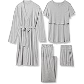 Amazon Essentials Women's Soft Modal Nursing Maternity Sleepwear Pajama Bundle, 4 Piece
