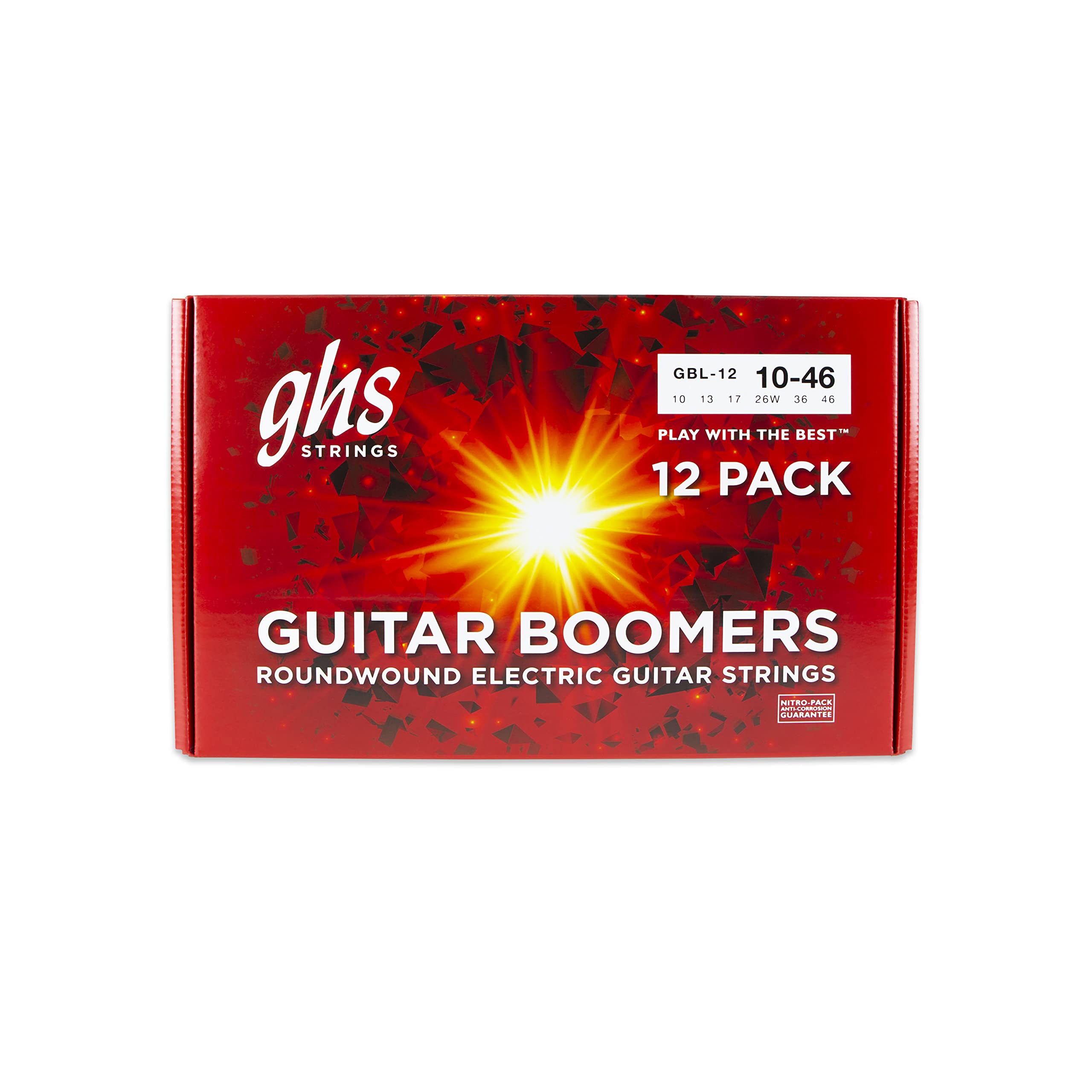 GHS Strings - GBL-12 pack Nickel Plated Electric Guitar String, Light 010-046 (12 sets)
