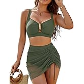 Blooming Jelly Women High Waisted Bikini Sets U-Wire Tummy Control Swimsuits Modest Bathing Suit Mesh Swim Skirt