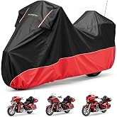 Waterproof Motorcycle Cover 420D Oxford Heavy Duty with Side Top Box Compatible with Harley Davidson Touring,Touring Ultra Limited Road King Street Glide Road Glide Electra Glide (116" x 47" x 53")