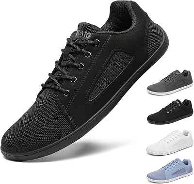 Zapatillas Barefoot Casual Estilo Skate para Hombre y Mujer, Minimalistas Cero Drop con Puntera Ancha, Suela ultraflexible y Antideslizante para Caminar, Trabajo y Viaje Negro,Gr.38