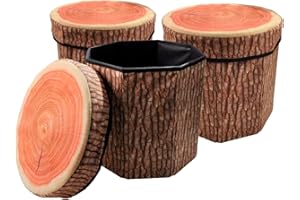 CHEFAN Fruit Storage Stool Ottoman,Tree Stump Stool,Cute Folding Storage Toy Box,Collapsible Seat Chest,Wood Stump Organizer Stool for Toy,Cloth and Kids（3pcs