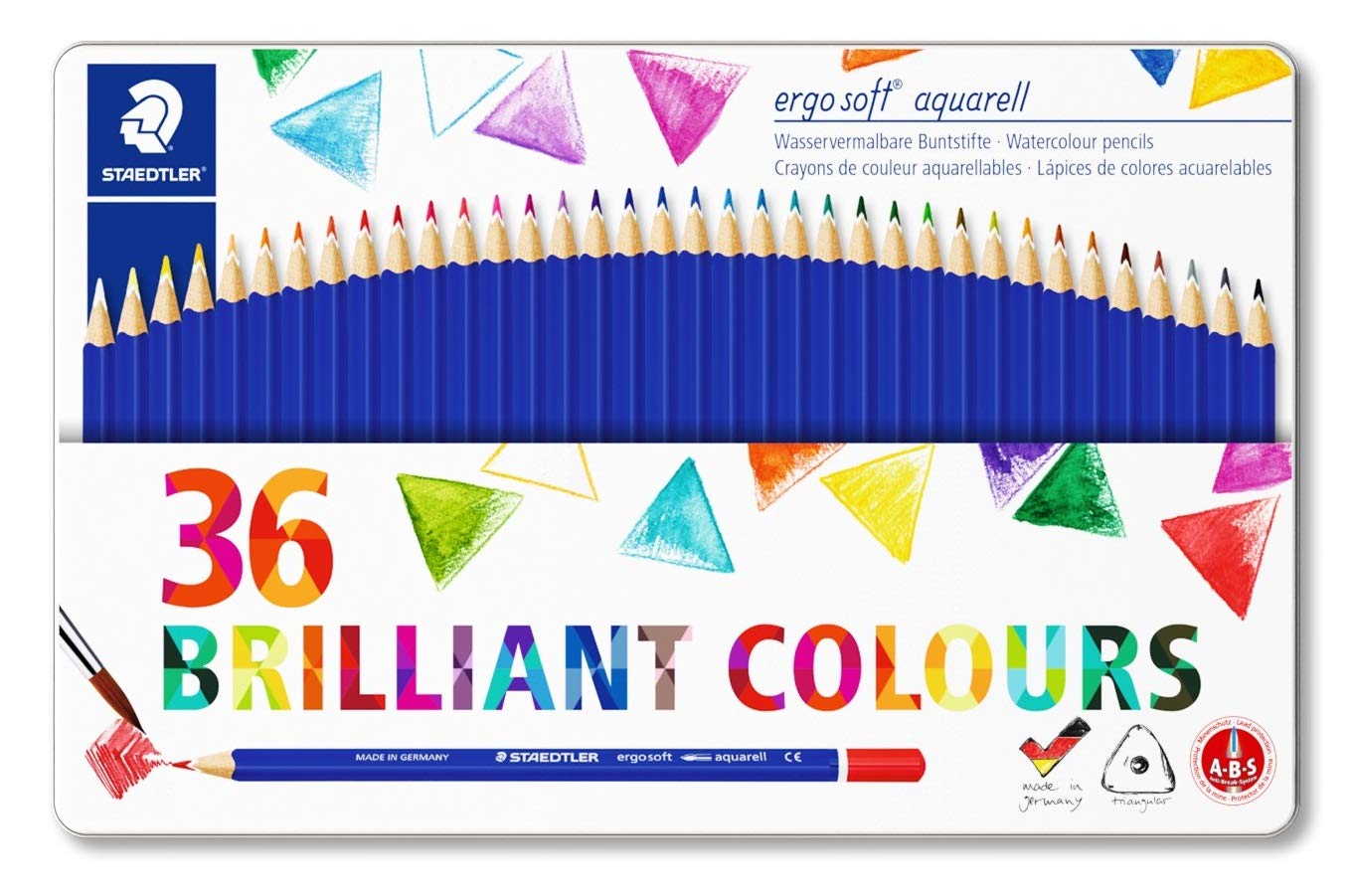 STAEDTLER 156 M36 Ergosoft Triangular Colouring Pencil, Assorted Colours, Tin of 36