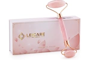 LeiCare Jade Roller for Face - Rose Quartz Face Roller Skin Care - Stone Facial Roller, Face Massager for Women, Relieve Stress, Remove Wrinkles Eye Puffiness
