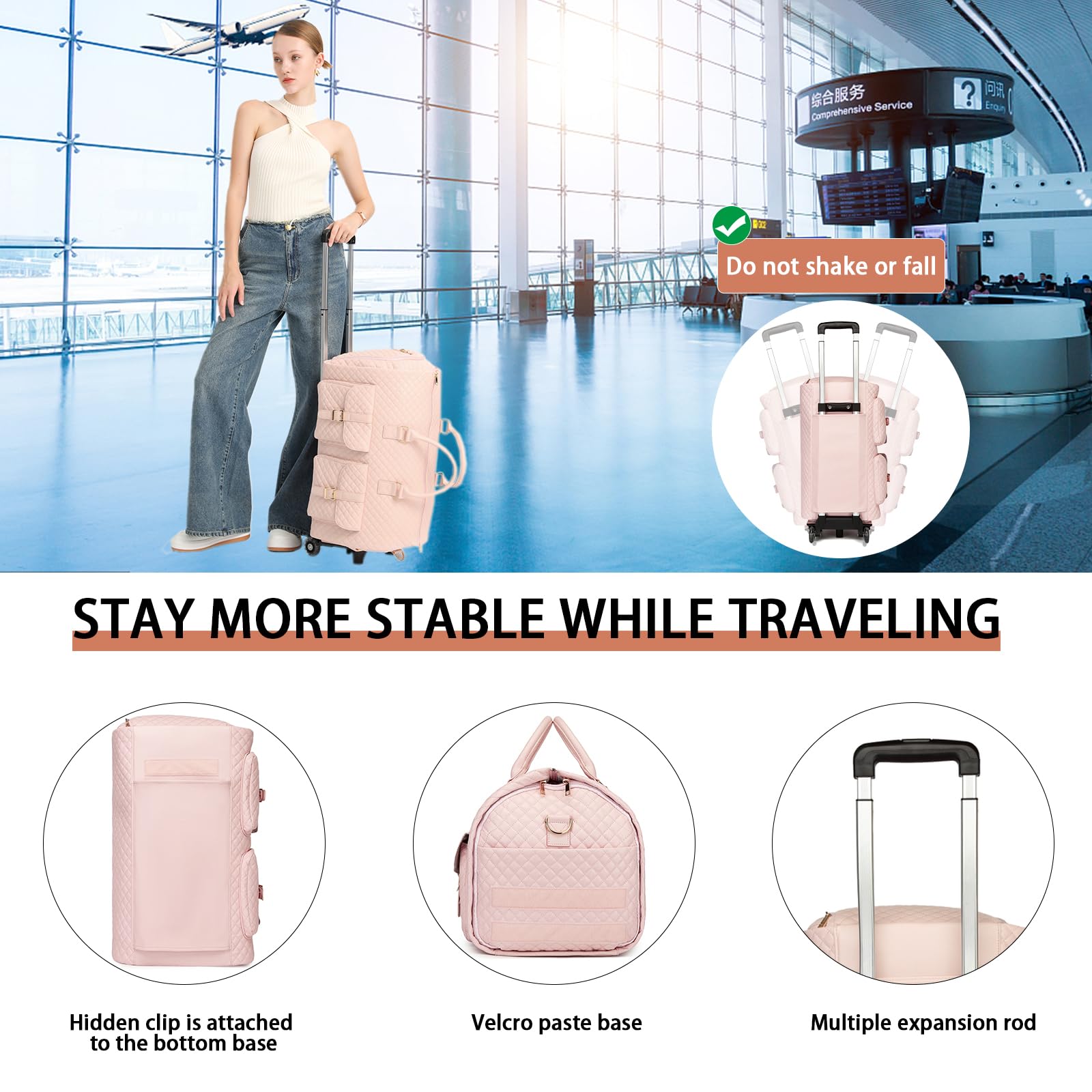 seyfocnia Rolling Garment Bag with Wheels,Wheeled Garment Bag Duffle Bag for Travel with Wheels Overnight Bags for Women with Wheels Garment Bag Suitcase Garment Duffle Bag-Pink