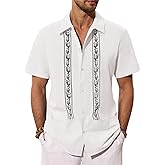 Mens Cuban Guayabera Shirts Cotton Linen Short Sleeve Shirt Casual Hippie Beach Button Down Pocket Shirt