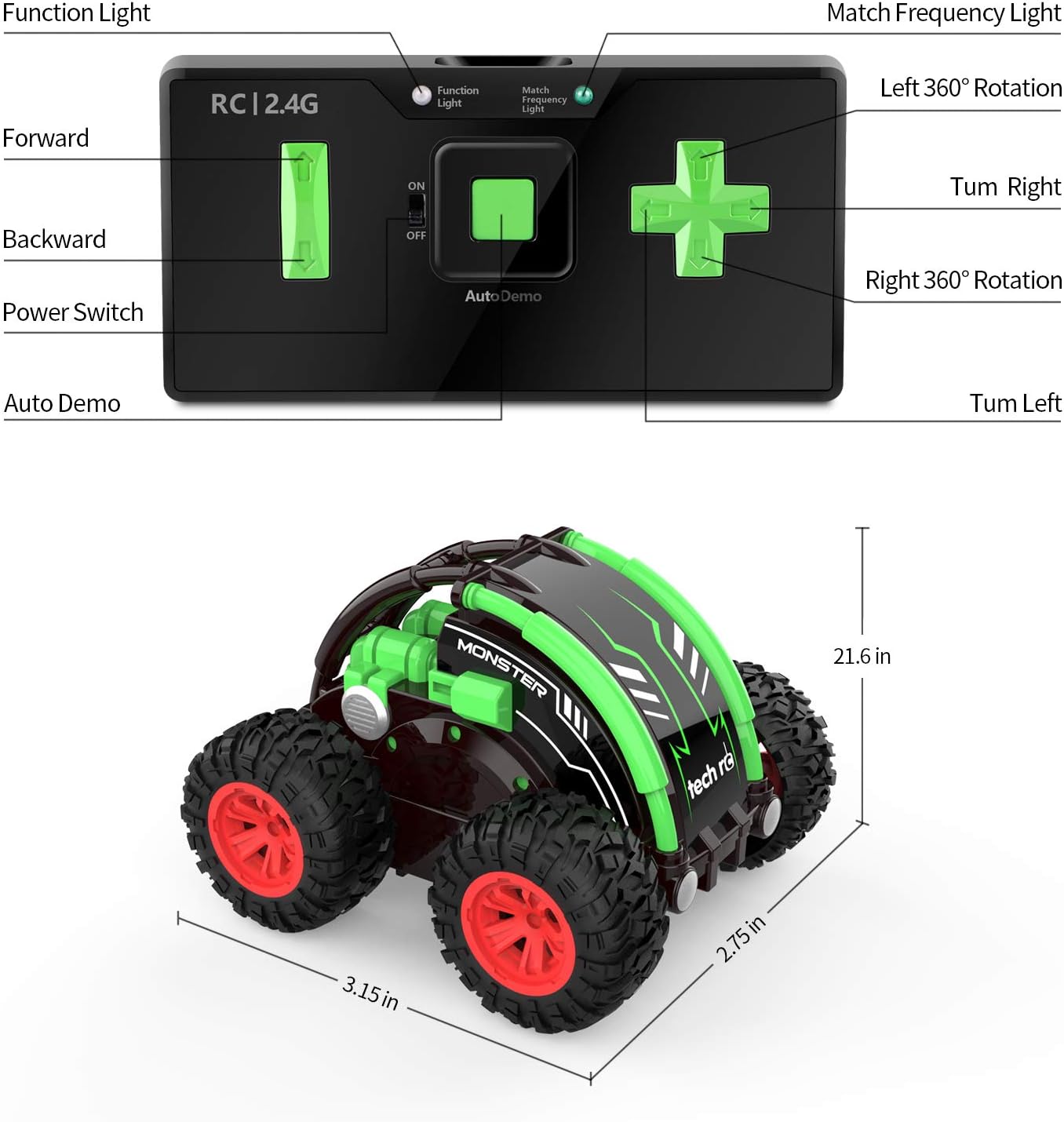 tech rc RC Car Stunt Car for Kids, 360° Spins & Flips 2.4 GHZ 4WD High Speed Remote Control Car for Boys: Toys & Games