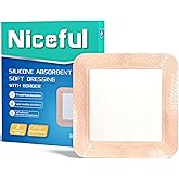 Niceful 6" x 6" Silicone Super Absorbent Wound Dressing - Gentle Border Large Bandages for Pressure Ulcer, Surgical Wounds, Heavy Exudate Wound Care Pads (8 Count)
