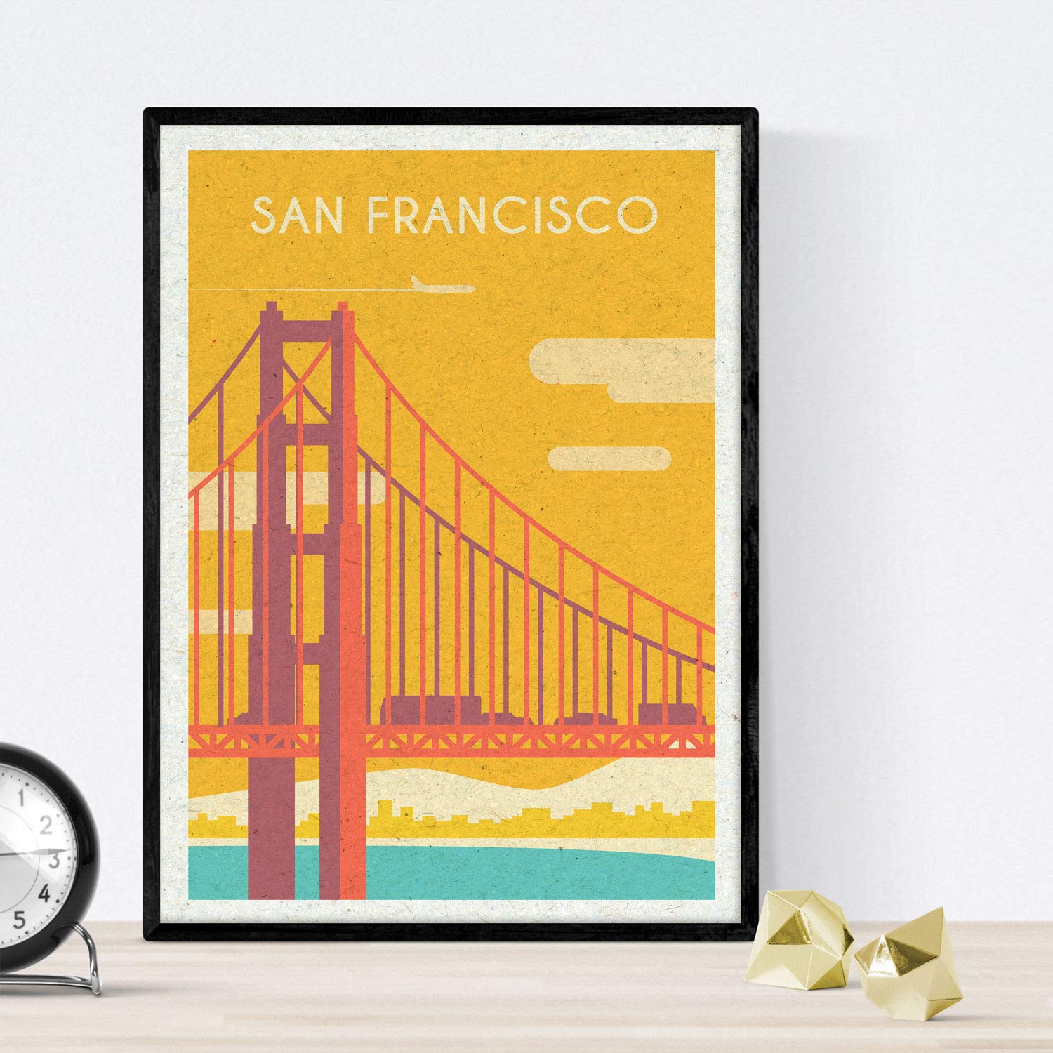 Nacnic San Francisco sheet. Vintage style. Poster Golden Gate Bridge in color. Ad United States Size A4
