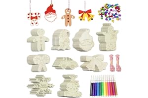 PEHCIROE Wooden Christmas Ornaments, 176 PCS Unfinished Predrilled Wood Ornaments Set with 72 Blank Wood Slices in 9 Styles, 90 Bells and 12 Color Pens for Kids DIY Crafts and Christmas Hanging Decoration, A