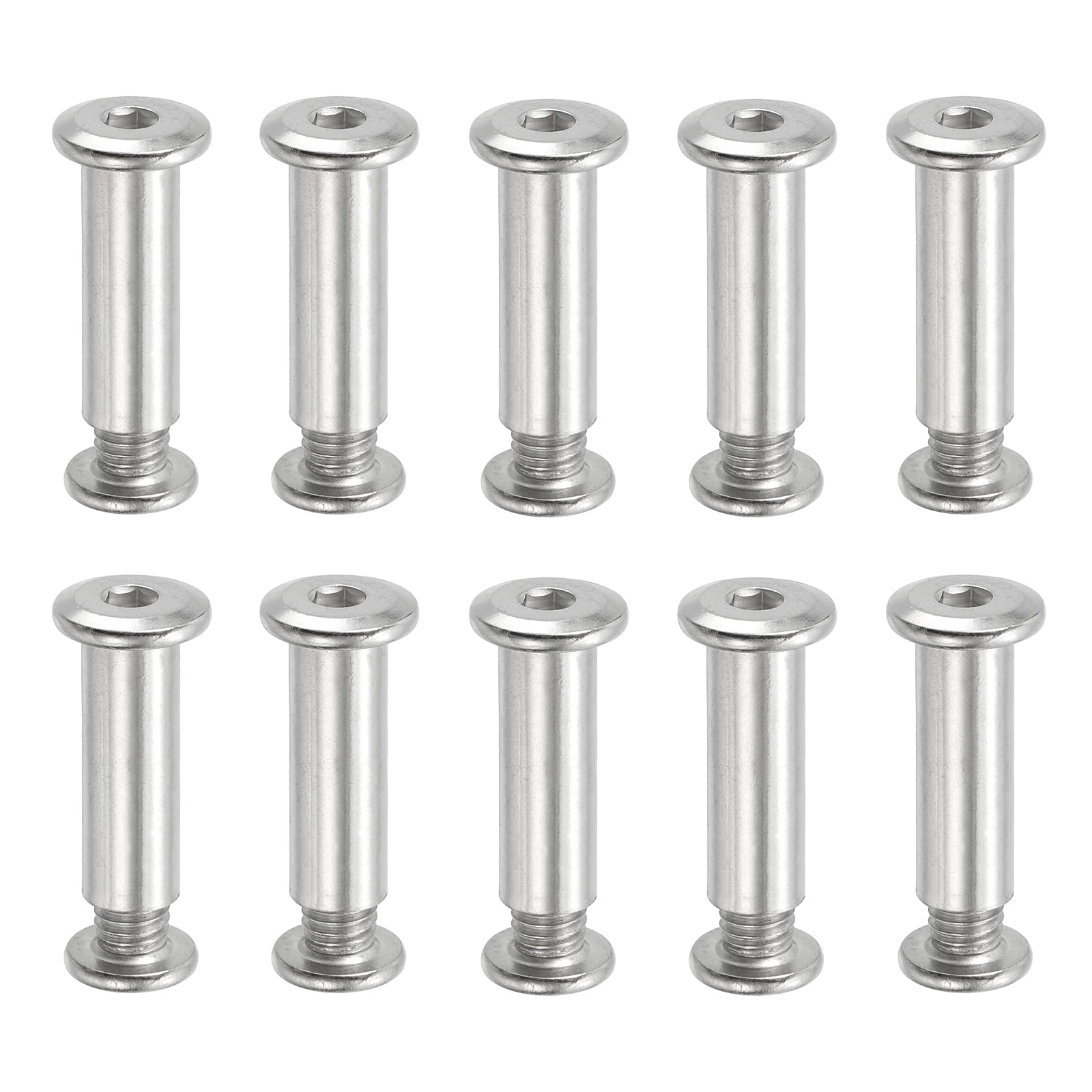 PATIKIL Hex Chicago Screws, 10 Set Binding Screw Posts M8 x 30 mm Connecting Hex Drive Socket Cap Bolt Nuts for Scrapbook Leather Belt Album Photo Furniture Repair, Silver