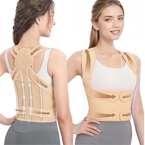 EPICGALA Posture Corrector for Women & Men – Adjustable Back Brace with Full Back Support, Shoulder Straightener for Spine Alignment, Scoliosis, Hunchback & Back Pain Relief (Beige,Small)