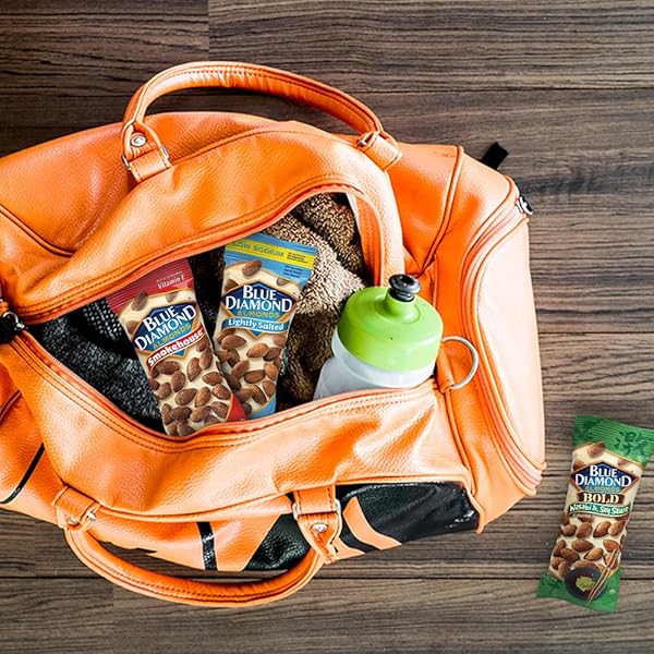 BLUE DIAMOND ALMONDS SNACK NUT VARIETY PACK FOR KIDS, OFFICE, SCHOOL, ON-THE-GO, 0.75 OZ GLUTEN FREE INDIVIDUAL PACKS, WASABI & SOY SAUCE, LIGHTLY SALTED, AND SMOKEHOUSE (PACK OF 1,24 COUNT TOTAL)