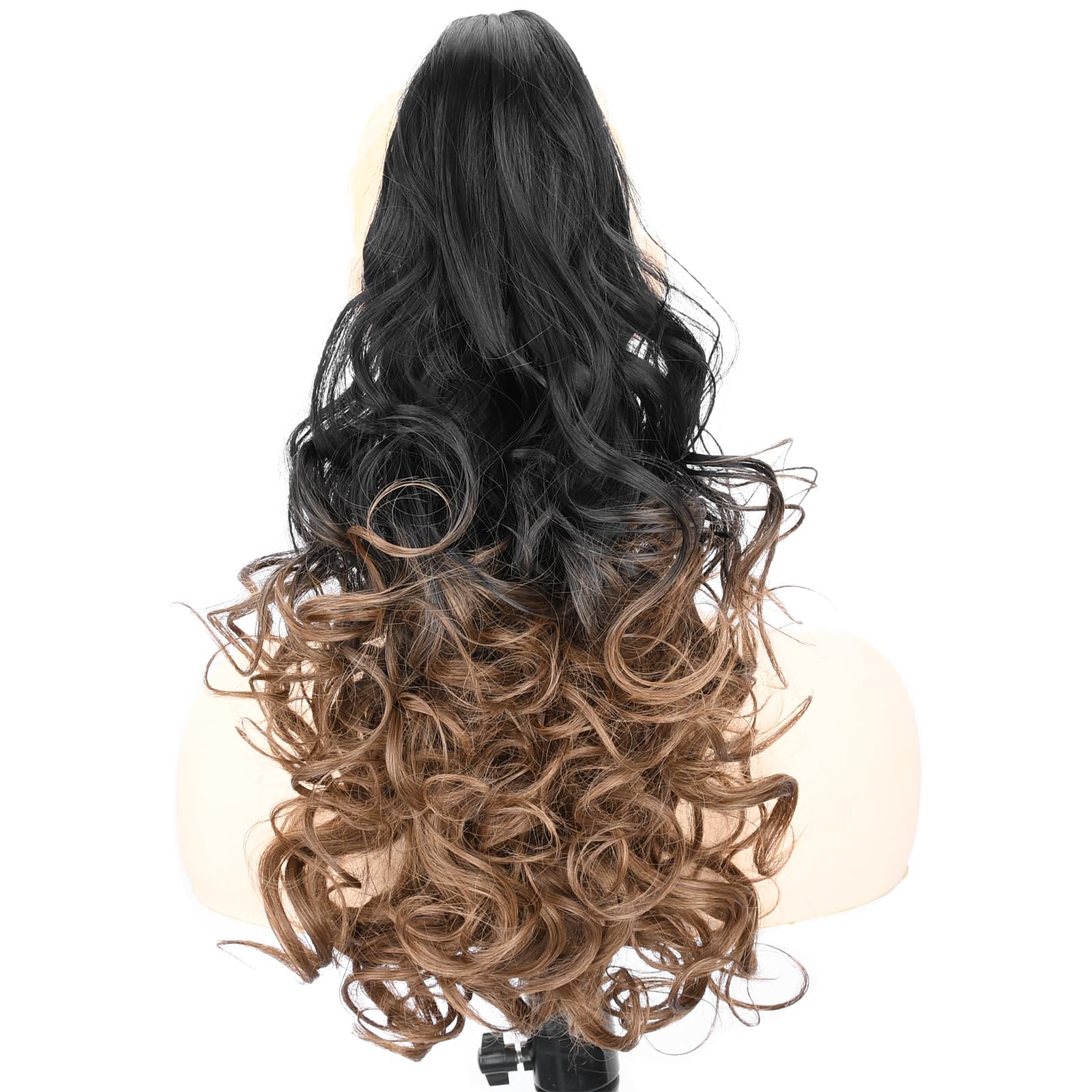 BOBIYA 24 Inches Claw Clip in Loose Curly Synthetic Wrap Around Ponytail Extensions Pony Tail Clip In Extensions (1B to caramel brown) — image 1