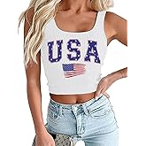 American Flag Crop Tank Tops Women Patriotic 4th of July USA Flag Sleeveless T Shirt Summer Tee Tops