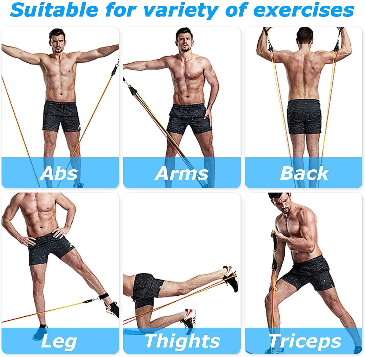 N-A Resistance Bands Set (11pcs)-5 Piece Exercise Bands with Handles, Fitness Bands with Door Anchor & Ankle Straps for Resistance Training, Physical Therapy, Home Workouts-Stackable Up to 150 lbs. : Sports & Outdoors