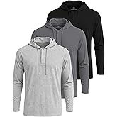 Real Essentials 3 Pack: Men's Cotton Henley Pullover Hoodie Casual Workout Comfort Long Sleeve Hooded Sweatshirt Big & Tall