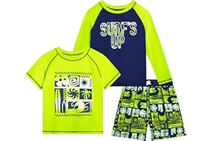 Quad Seven Boys Swim Set - 3 Piece Toddler Swim Trunks Boys Rash Guard Long Sleeve and Short Sleeve Kids Swimwear (2T-7)