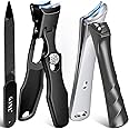 Slanted Nail Clippers for Men, Popular Wide Jaw Nail Clippers with Catcher, Sharp Ingrown Toenail Clippers with Slanted Curved Blade, Wide Opening Anti Splash German Nail Clipper Fingernail