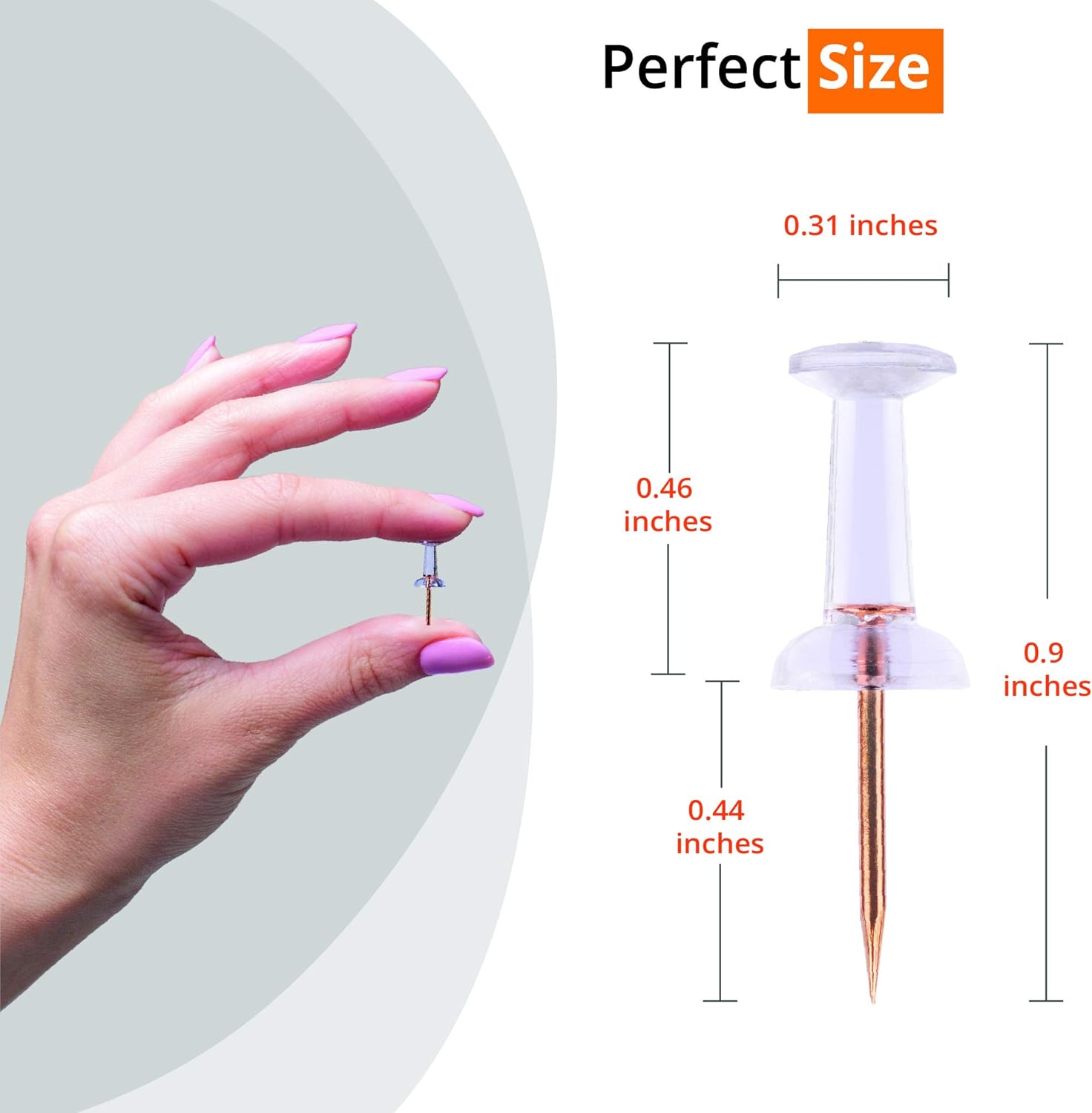EleQit Push Pins 150 Pcs - Clear Plastic Head with Rose Gold Steel Point Used as Thumb Tacks on Maps, Bulletin Boards, Walls, Home, Room Decor, Office or Dorm Essentials : Office Products