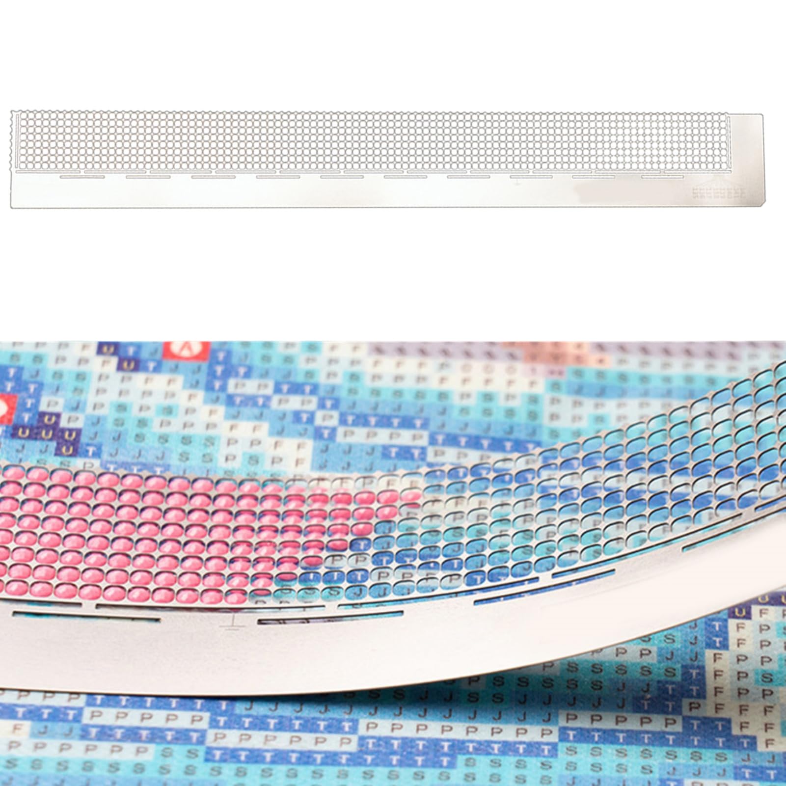 Hahhhha 5D Rhinestone Painting Ruler Professional Diamond Drawing Ruler Stainless Steel Dot Painting Non Stick DIY 800 Holes Tools(silver)