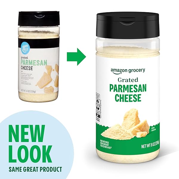 AMAZON GROCERY, GRATED PARMESAN CHEESE SHAKER, 8 OZ (PREVIOUSLY HAPPY BELLY, PACKAGING MAY VARY)