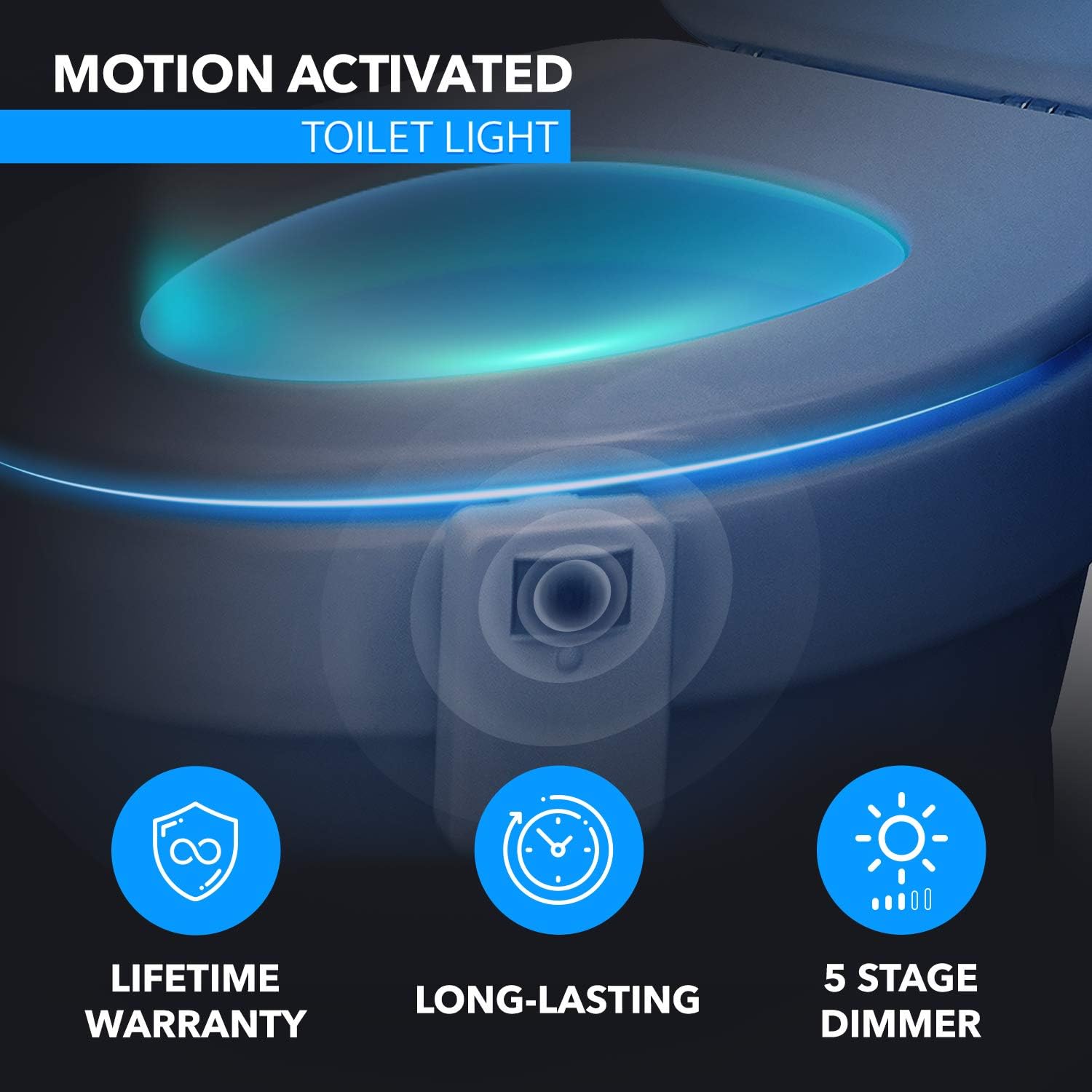 LumiLux Toilet Light Motion Detection - Advanced 16-Color LED Toilet Bowl Light, Internal Memory, Light Detection (White) - - 