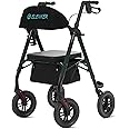 ELENKER All-Terrain Rollator Walker with 10” Non-Pneumatic Wheels, Sponge Padded Seat and Backrest, Fully Adjustment Frame for Seniors, Green