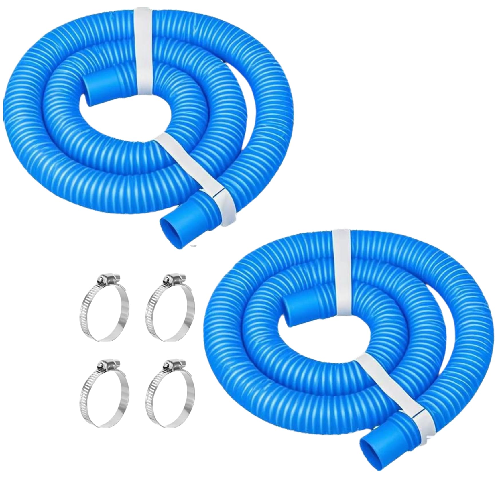 Photo 1 of 1-1/4 Inch Diameter Accessory Pool Pump Replacement Hose 59” Long For Above Ground Pools - Filter Pump Hose Bundled With Metal Clamps(2 hoses+4 clamps blue)