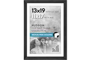 Americanflat 13x19 Picture Frame with Shatter-Resistant Glass - Use as 11x17 Frame with Mat or Display 13x19 Photo Without Mat - Hudson Collection - Wide Picture Frames for Wall Display - Black