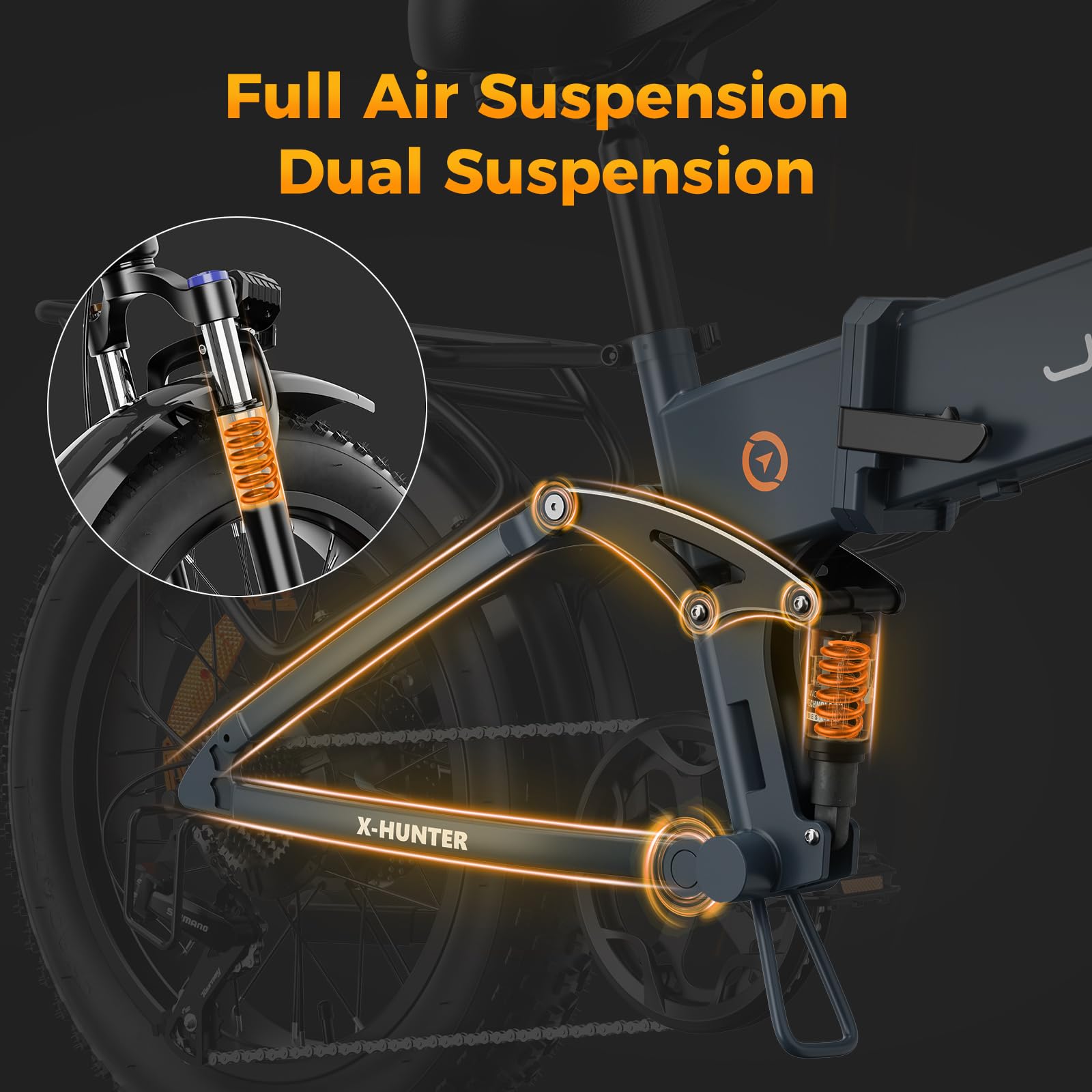 Jasion X-Hunter Electric Bike for Adults,1400W Peak Motor 70+ Miles 30MPH Foldable Ebike,624WH Removable Battery,20’’*4 Fat Tire Full Suspension Bicycle for Commute,Snow,Mountain with 7-Speed