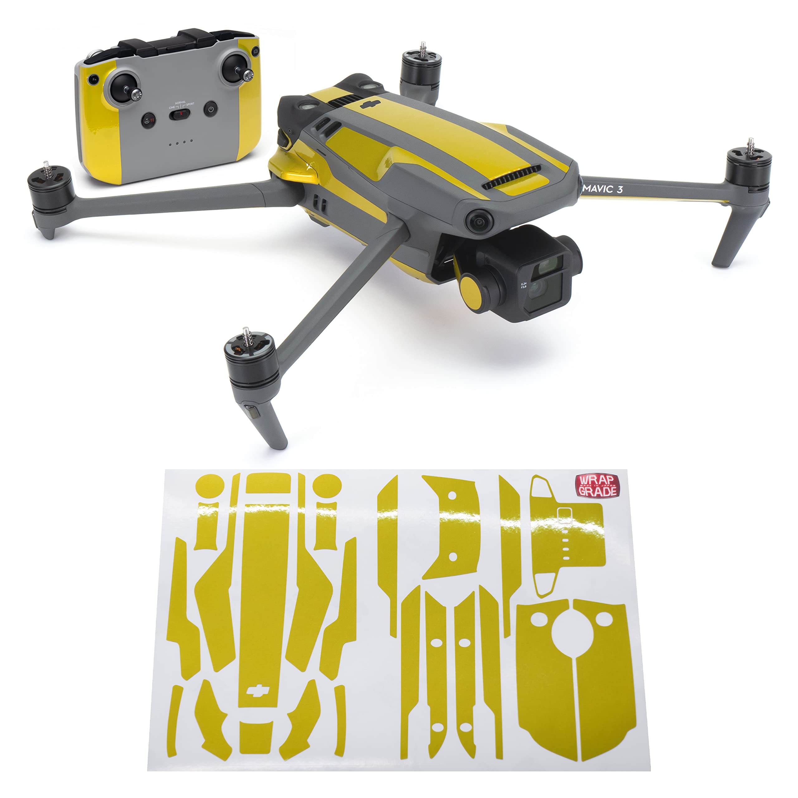 WRAPGRADE Partial Skin Stickers Compatible with Mavic 3 / Mavic 3 Classic Accent Color (LIMONCINO YELLOW) — image 1