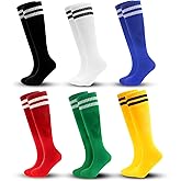 ZXOLDZX 3 Pairs Kids Soccer Socks Striped Knee High Tube Socks Football Uniform Sports Socks for Boys Girls 6-12 Years Old