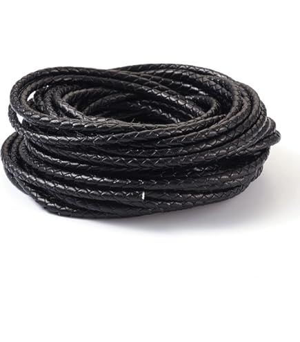 3 Yards Braided Leather Cord 6mm Round Black Bracelet