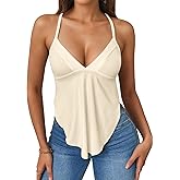 FIGKICKSEN Womens Tie Back Tank Tops Criss Cross Deep V Neck Spaghetti Strap Sexy Backless Cami Tanks Going Out Trendy Top