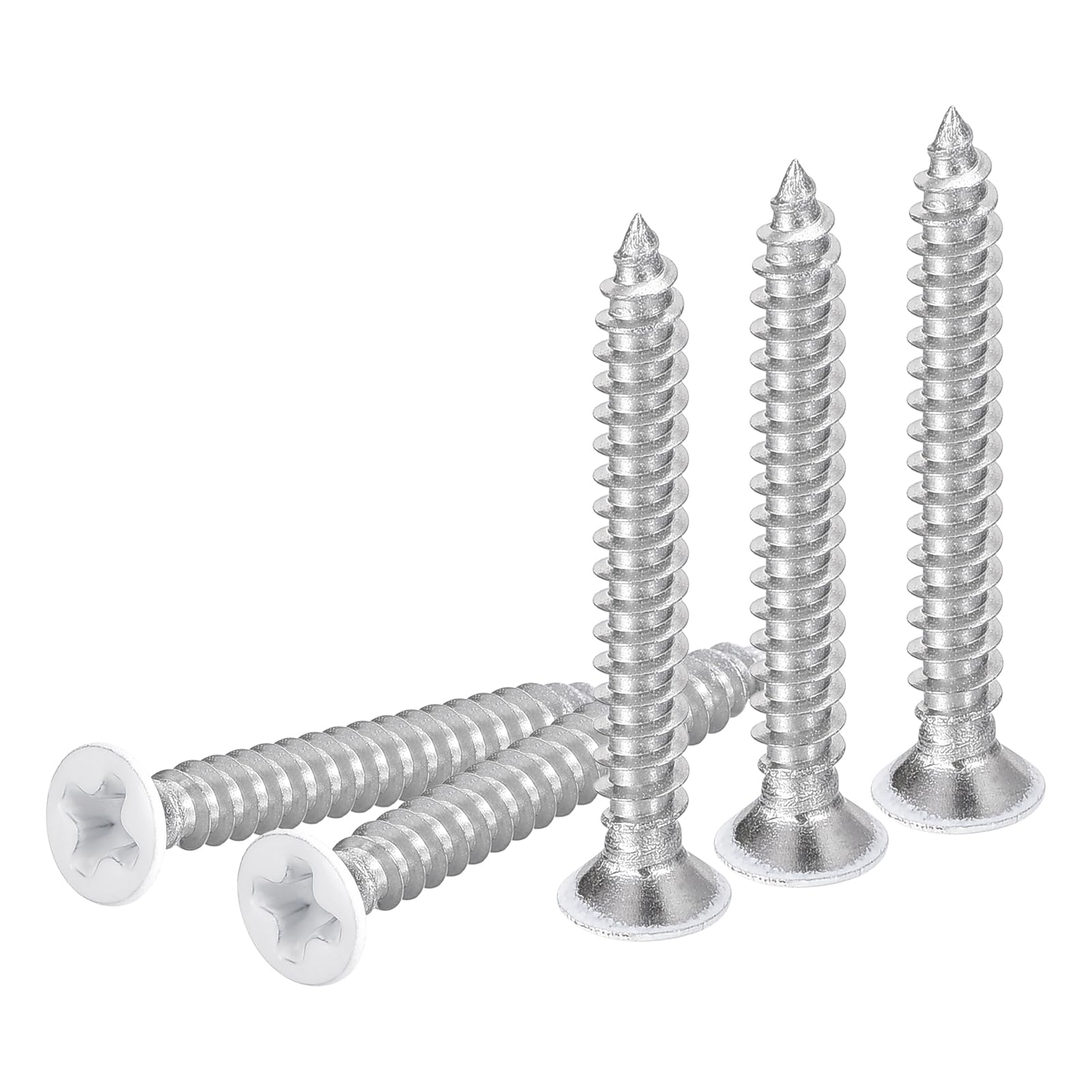 DTGN 50Pcs ST3.5x25mm Flat Head Wood Screws, 304 Stainless Steel White Phillips Self Tapping Screws - Good for Woodworking, Furniture - White — image 1