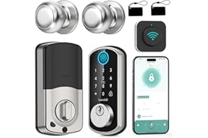 Smart WiFi Door Lock Set: Hornbill Silver Keyless Entry Door Lock Deadbolt with Handle Set Fingerprint Door Lock with 2 Knobs Alexa Bluetooth Remote Code Auto Lock for Home Hotel Security