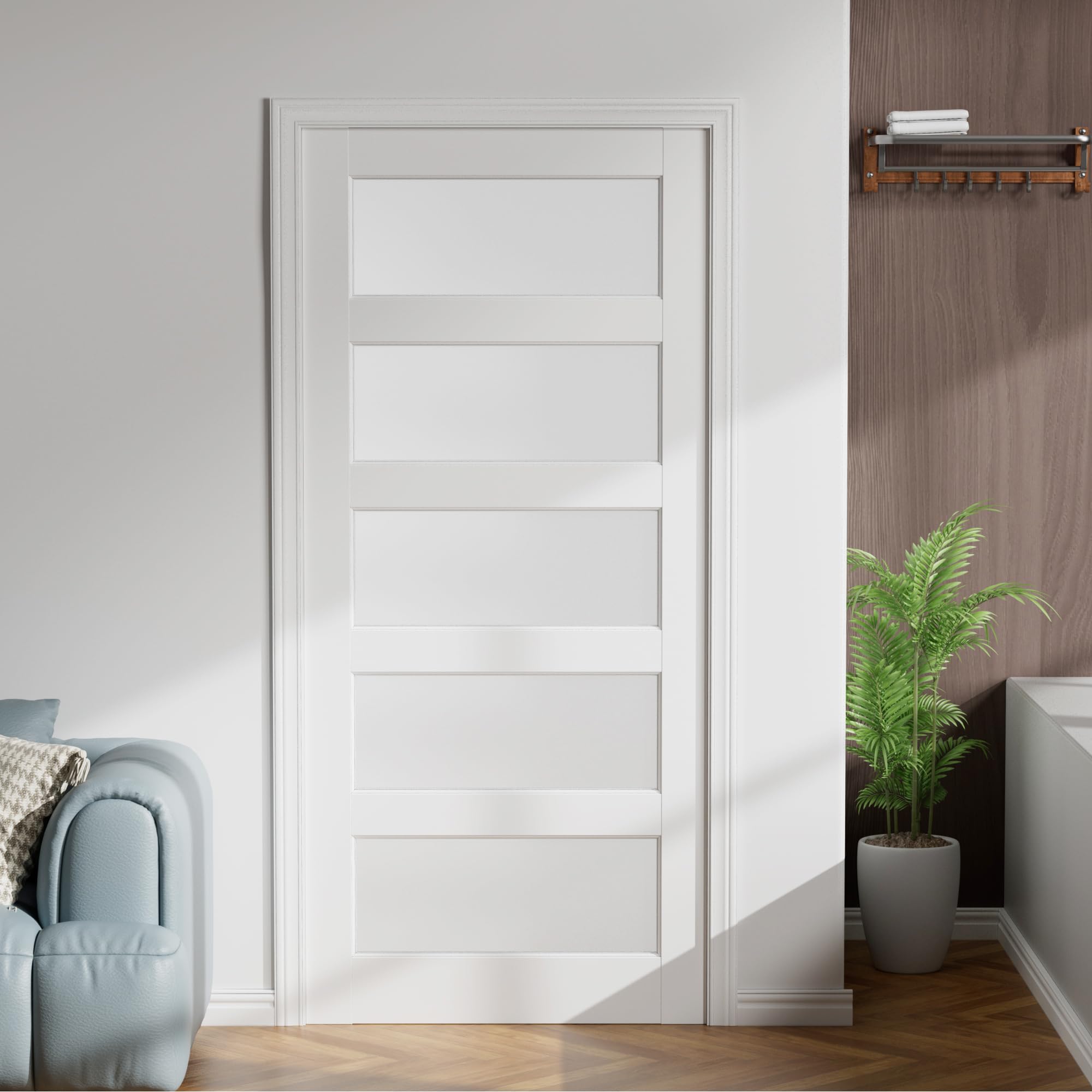 Photo 1 of ***FACTORY SEALED***OPENED FOR INSPECTION***36"x 80" 5-Lite Frosted Glass French Interior Slab Door, Pre-Assembled Solid Wood Panel for Bedroom Closet Laundry Pantry Bathroom White Pre-Finished Surface Paintable, w/o Hardware