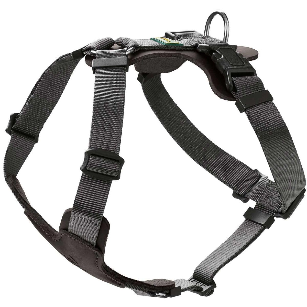 HUNTER AALBORG MIXED Dog Harness Black/Grey Cowhide Leather/Nylon Adjustable to 5 Positions Lightweight with Plastic Buckles Made in Germany Size: M