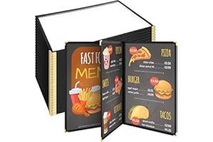 Cinnvoice 24 Pcs Restaurant Menu Covers 8.5 x 11 Inch Book Style 3 Page 6 View PVC Transparent Restaurant Menu Holder Book for Cafe Bar Hotel, Black