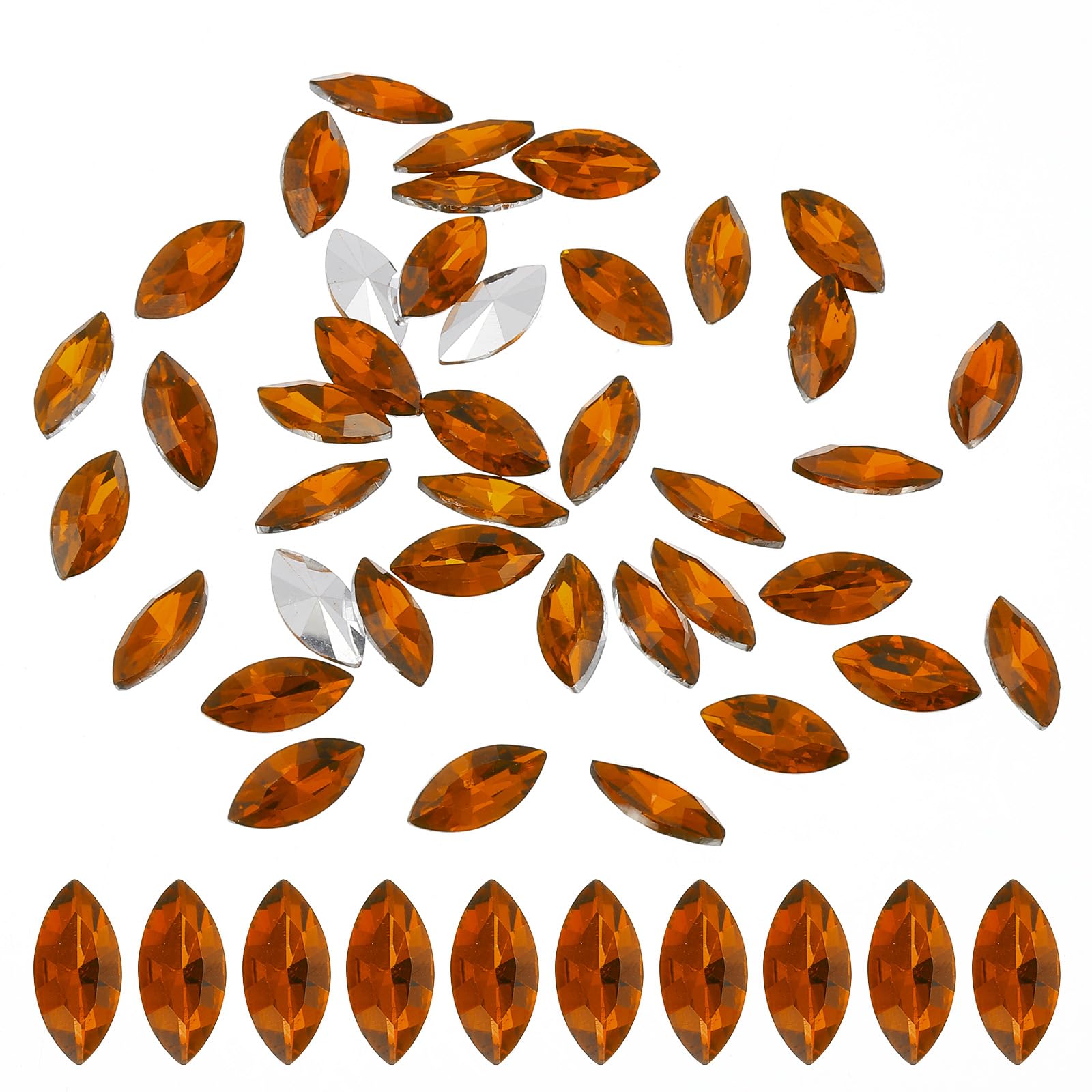 PATIKIL Marquise Gems, 40 Pcs 15x7mm Glass Rhinestones Flat Back Navette Horse Eye Crystal Gems for Jewelry Making DIY Craft, Brown