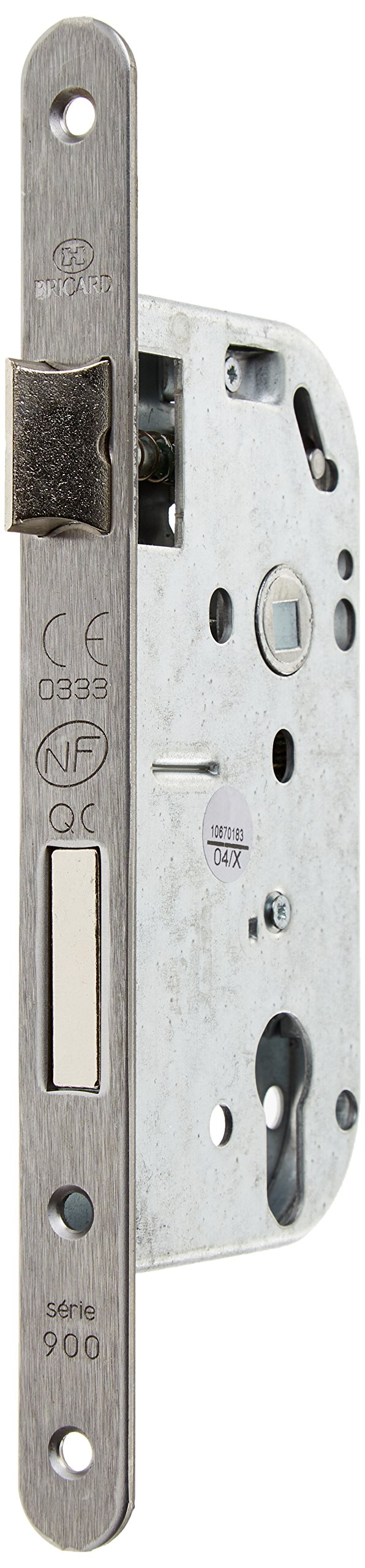 BRICARD 2621 64 mm NF 1/2 Reversible Dead Bolt Lock 50 Head Stainless Steel Rounded Ends Without Cylinder Spindle, Black